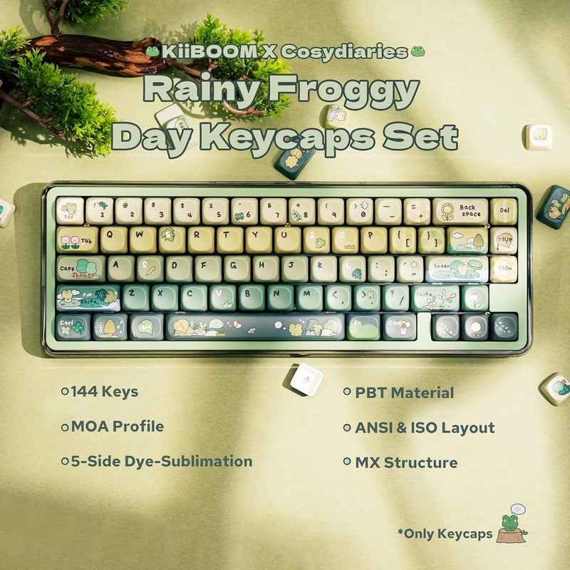 KiiBoom X Cosydiaries Rainy Froggy Day Keycap Set, 144 Keycaps, PBT Custom Keycaps for Mechanical Keyboard, Compatible with ANSI/ISO, 60%, 65%, 75%, TKL, Full-Sized Layout (MOA Profile) - Image 2